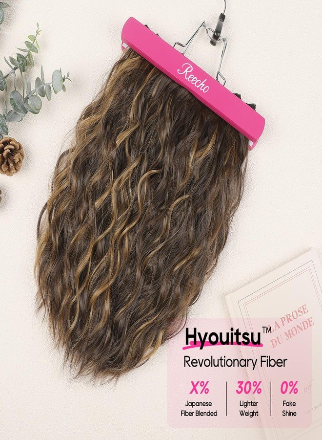 REECHO Clip in Hair Extensions, 4PCS 14" Short Wavy Hair Extensions Invisible Lace Weft Natural Soft Hairpieces for Women Chocolate Brown with Highlights - Image 3